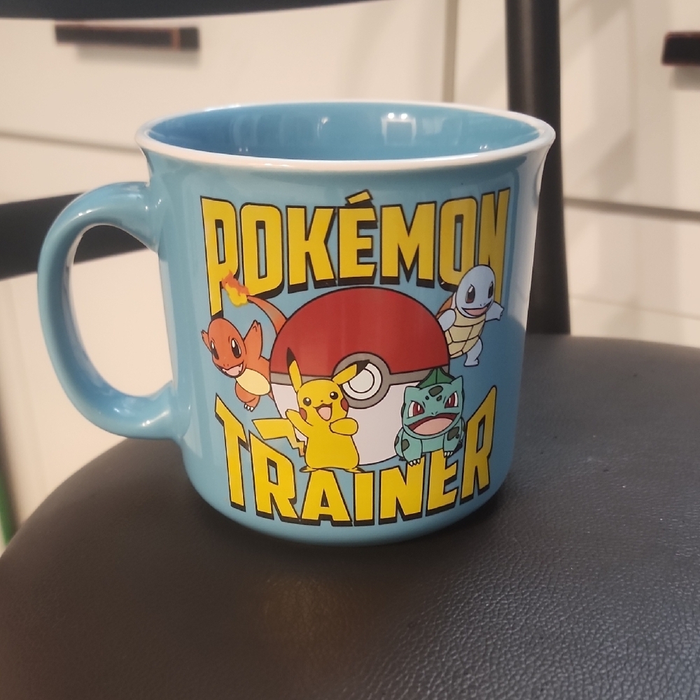 Pokemon Blue Trainer Mug with Pikachu, Charmander, Squirtle & Bulbasaur